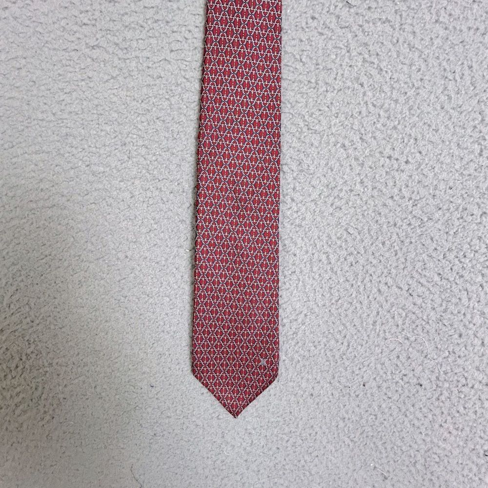 Celine Red and White Geometric Men's Tie silk